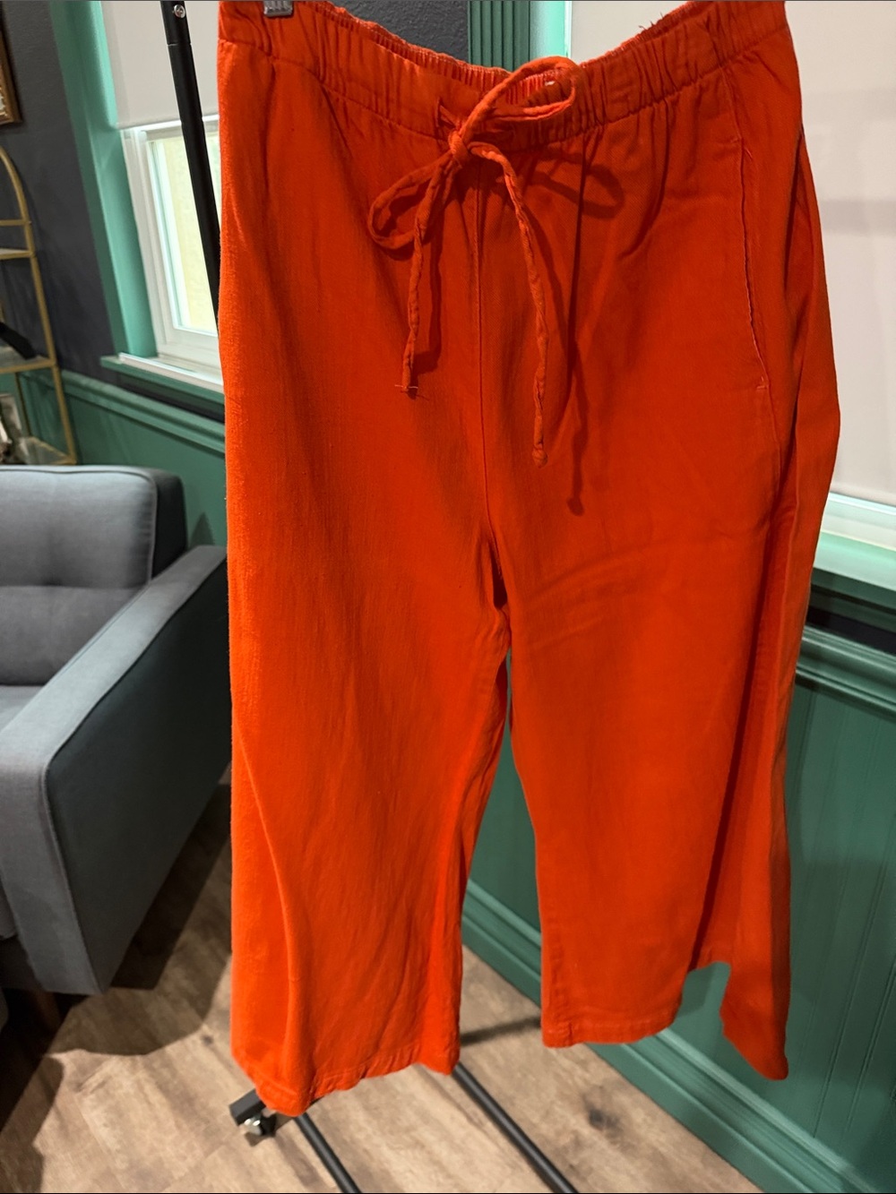 Pilcro Orange Drawstring Capris with Side Pockets